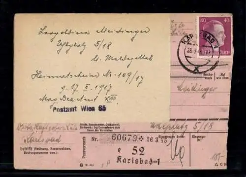 PAW Nr. 795 "Karlsbad 26.3.45" mit Heimatschein