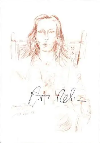 Ak Schauspielerin Veit Relin, Portrait, Autogramm, Rötelzeichnung