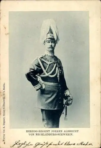 Ak Herzog Regent Johann Albrecht von Mecklenburg Schwerin, Portrait, Uniform, Schützenschnur