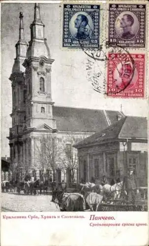 Ak Pančevo Serbien, Straßenpartie, Kirche