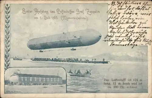Ak Zeppelin Luftschiff LZ 1, 1. Aufstieg 1900