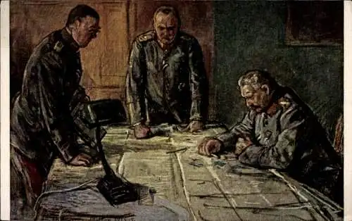 Künstler Ak Dettmann, Giżycko Lötzen, Generalfeldmarschall Hindenburg, Ludendorff, Hoffmann, I WK