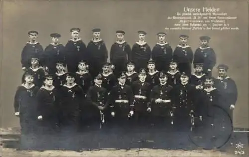 Ak Mannschaft des Unterseebootes U 26, Kapitänleutnant von Berckheim, Seeleute