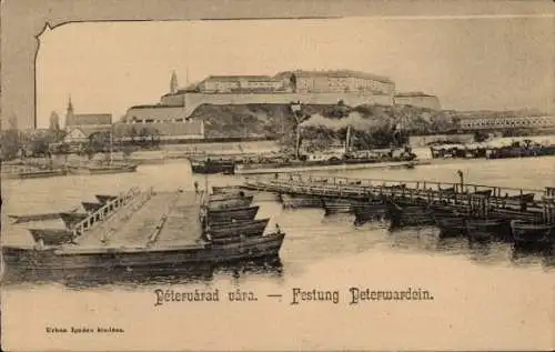 Ak Pétervárad Peterwardein Novi Sad Serbien, Festung, Schiffbrücke