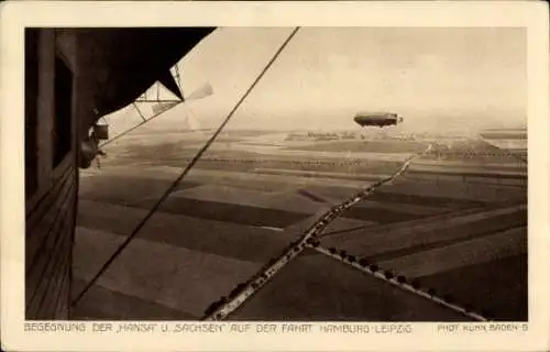 Ak Zeppeline Hansa und Sachsen auf der Fahrt Hamburg Leipzig, LZ 13, LZ 17