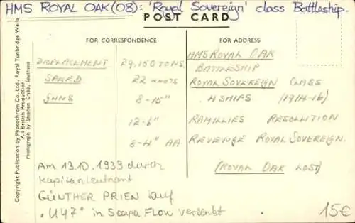 Ak Britisches Kriegsschiff, HMS Royal Oak