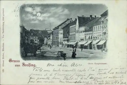 Mondschein Ak Freising in Oberbayern, Obere Hauptstraße