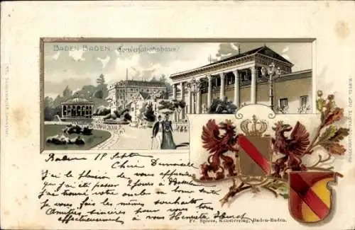 Präge Wappen Litho Baden Baden, Konverationshaus, Pavillon