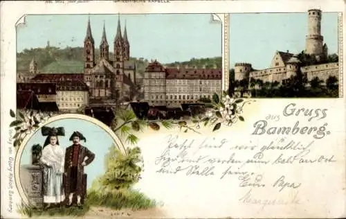 Ak Bamberg in Oberfranken, Kirche, Schloss, Bayerische Volkstracht