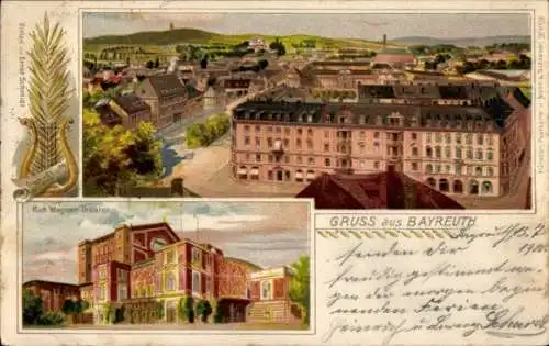 Litho Bayreuth in Oberfranken, Gesamtansicht, Richard-Wagner-Theater