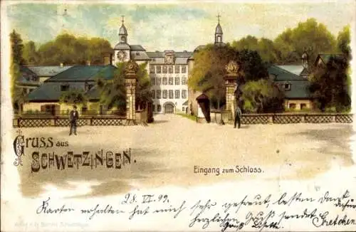 Litho Schwetzingen im Rhein Neckar Kreis, Eingang zum Schloss