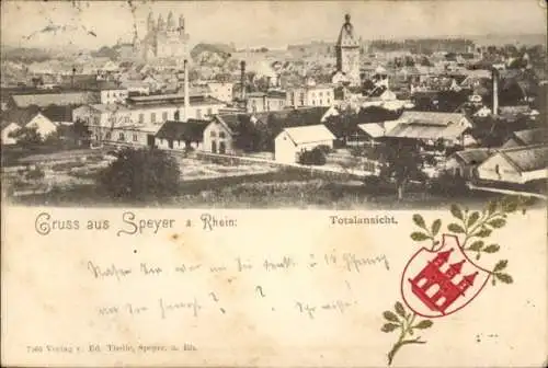 Wappen Ak Speyer am Rhein, Totalansicht