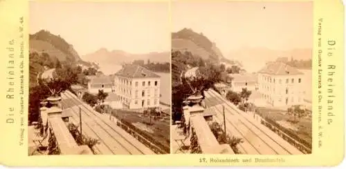 Stereo Foto Rolandseck Remagen am Rhein, Drachenfels, Bahnschienen