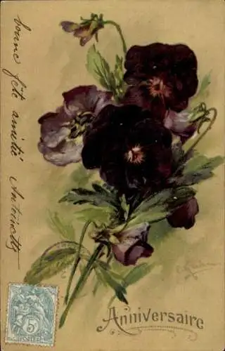 Künstler Litho Klein, Catharina, Glückwunsch Geburtstag, Stiefmütterchen