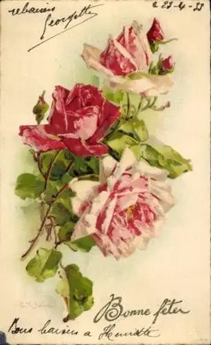 Künstler Litho Klein, Catharina, Glückwunsch Geburtstag, Rosenblüten