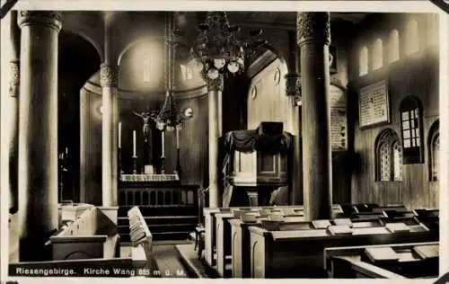 Ak Karpacz Górny Brückenberg Krummhübel Riesengebirge Schlesien, Kirche Wang, Innenansicht