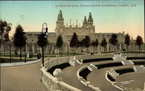 Ak London England, Franco British Exhibition, Elite Gardens, 1908