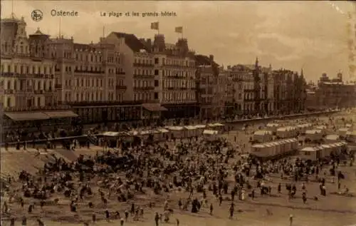 Ak Oostende Ostende Westflandern, Strand, Grand Hotels