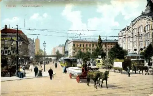 Ak Berlin Mitte, Alexanderplatz, Straßenbahn, Kutsche