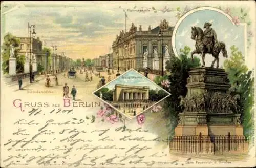 Litho Berlin Mitte, Neue Wache, Ruhmeshalle, Schlossbrücke, Denkmal Friedrich der Große