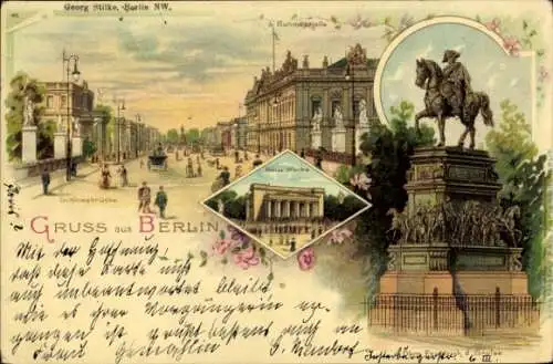 Litho Berlin Mitte, Neue Wache, Ruhmeshalle, Schlossbrücke, Denkmal Friedrich der Große