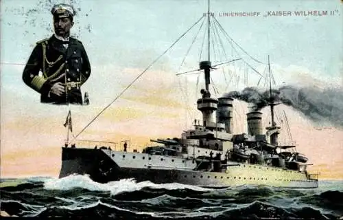 Ak Deutsches Kriegsschiff, SMS Kaiser Wilhelm II., Linienschiff, Kaiserliche Marine, Portrait