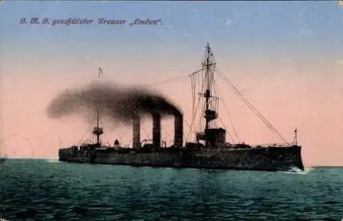 Ak Deutsches Kriegsschiff, SMS Emden, Geschützter Kreuzer, Kaiserliche Marine