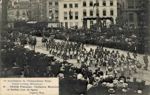 Ak 75. Anniversaire de l'Independance Belge, Periode Francaise, Tambours, Musiciens, Soldats