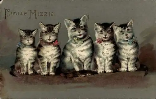 Präge Ak Katzenfamilie, Katzen, Hauskatzen