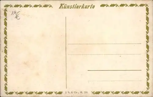 Künstler Ak Drei weiße Katzen, Korb, Wiese