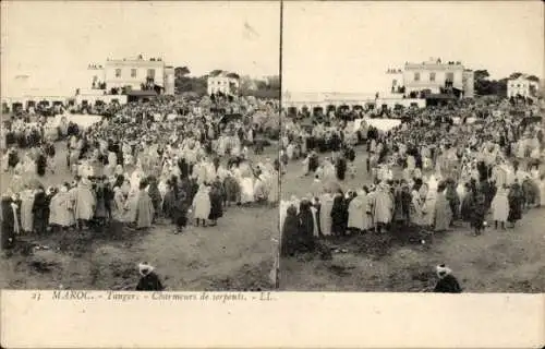 Stereo Ak Tanger Marokko, Charmeurs de Serpents, Schlangenbeschwörer mit Publikum