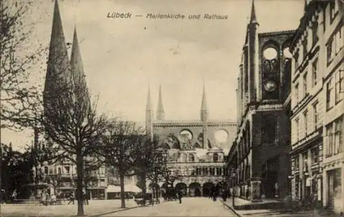 Ak Hansestadt Lübeck, Marienkirche, Rathaus