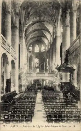 Ak Paris V, Montagne Sainte Geneviève, Kirche St. Étienne du Mont, Innenansicht