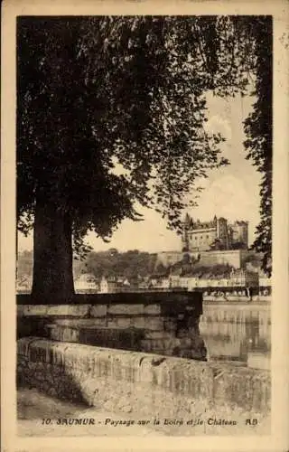 Ak Saumur Maine et Loire, Paysage sur la Loire, Château