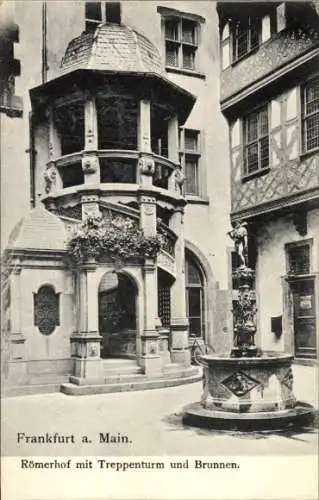 Ak Frankfurt am Main, Römerhof mit Treppenturm und Brunnen