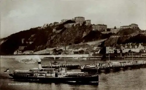 Ak Ehrenbreitstein Koblenz am Rhein, Festung, Dampfschiff Loreley