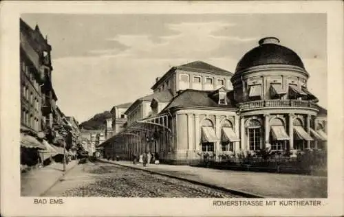 Ak Bad Ems an der Lahn, Römerstraße mit Kurtheater, Hauptbahnhof Restaurant