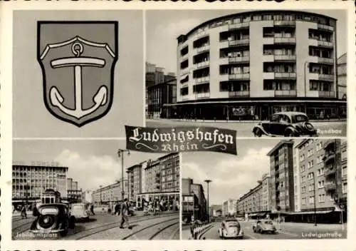 Ak Ludwigshafen am Rhein, Wappen, Rundbau, Ludwigstraße, Jubiläumsplatz