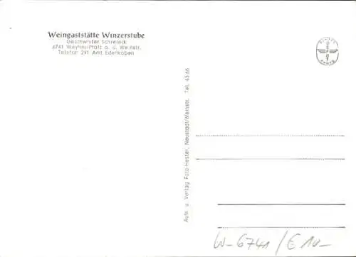 Ak Weyher in der Pfalz, Weingaststätte Winzerstube, Gastraum