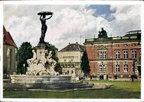 Künstler Ak Görlitz in der Lausitz, Hindenburgplatz mit Muschelminna, Postamt