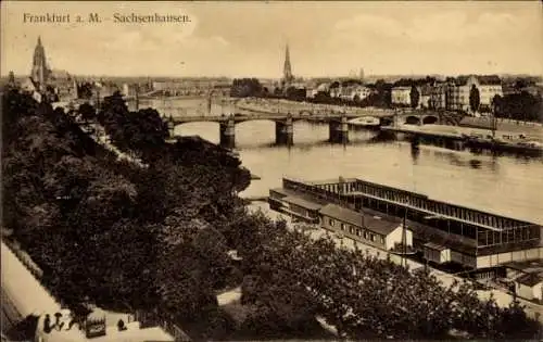 Ak Sachsenhausen Frankfurt am Main, Uferpartie, Brücke