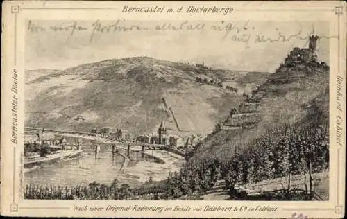 Ak Bernkastel an der Mosel, mit dem Doktorberg, nach einer Originalradierung von Deinhard & Co.
