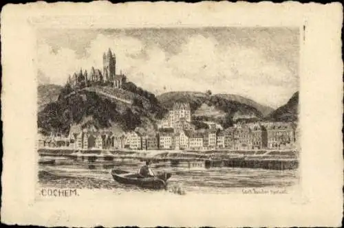 Künstler Ak Cochem an der Mosel, Gesamtansicht, Burg