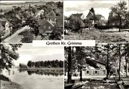 Ak Grethen Parthenstein in Sachsen, Jugendherberge Erich Weinert, Parthe, Teich, Ortsmitte