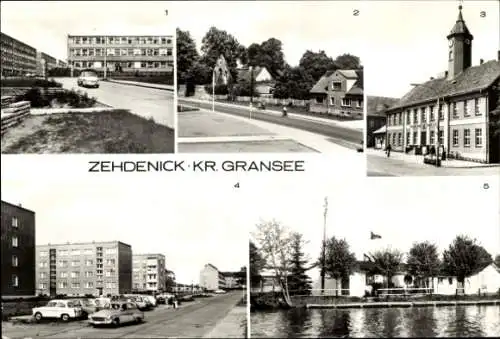 Ak Zehdenick in Brandenburg, Karl Marx Oberschule, Klosterruine am Ernst Thälmann Platz, Rathaus