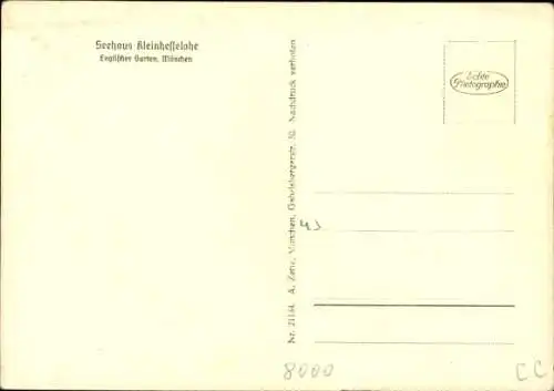 Ak München, Seehaus Kleinhesselohe, Englischer Garten