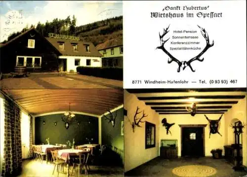 Ak Windheim Hafenlohr im Spessart Unterfranken, Sankt Hubertus, Wirtshaus im Spessart