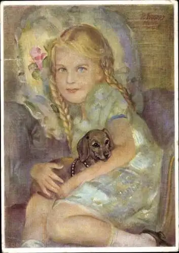 Künstler Ak Professor Rosner, Paul, Mädchen mit Hund