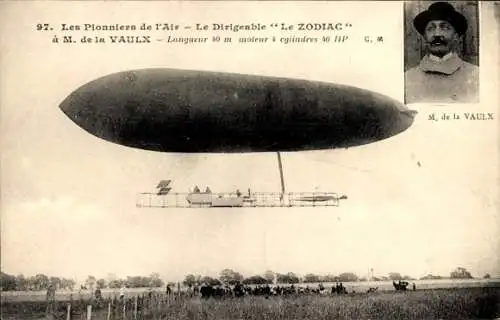 Ak Französisches Luftschiff Le Zodiac, M. de la Vaulx