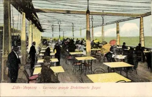 Ak Lido di Venezia Veneto, Terrazza grande Stabilimento Bagni